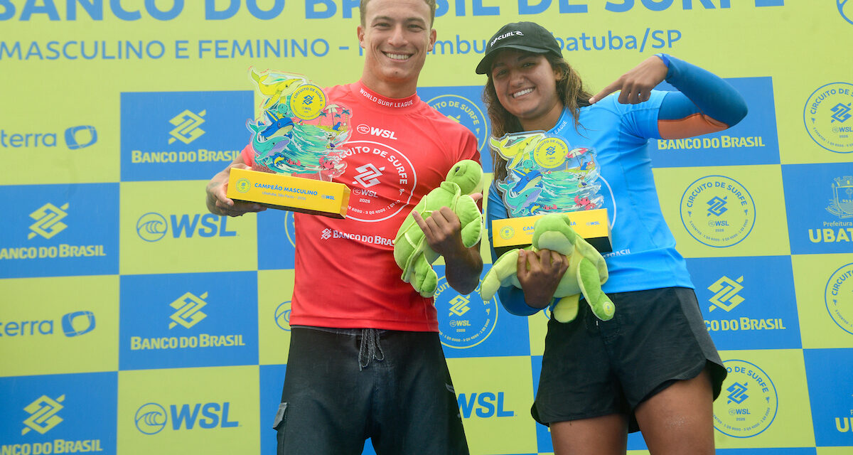 Heitor Mueller e Sophia Medina campeões da etapa Ubatuba do Circuito Banco do Brasil de Surfe