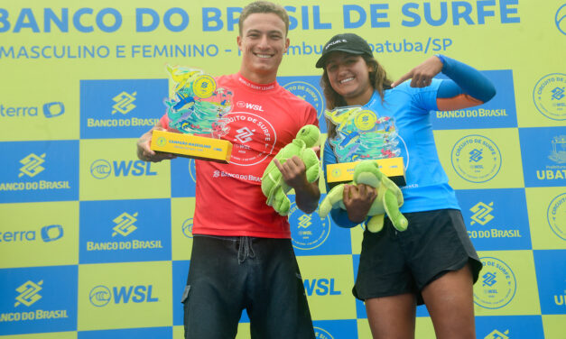 Heitor Mueller e Sophia Medina campeões da etapa Ubatuba do Circuito Banco do Brasil de Surfe